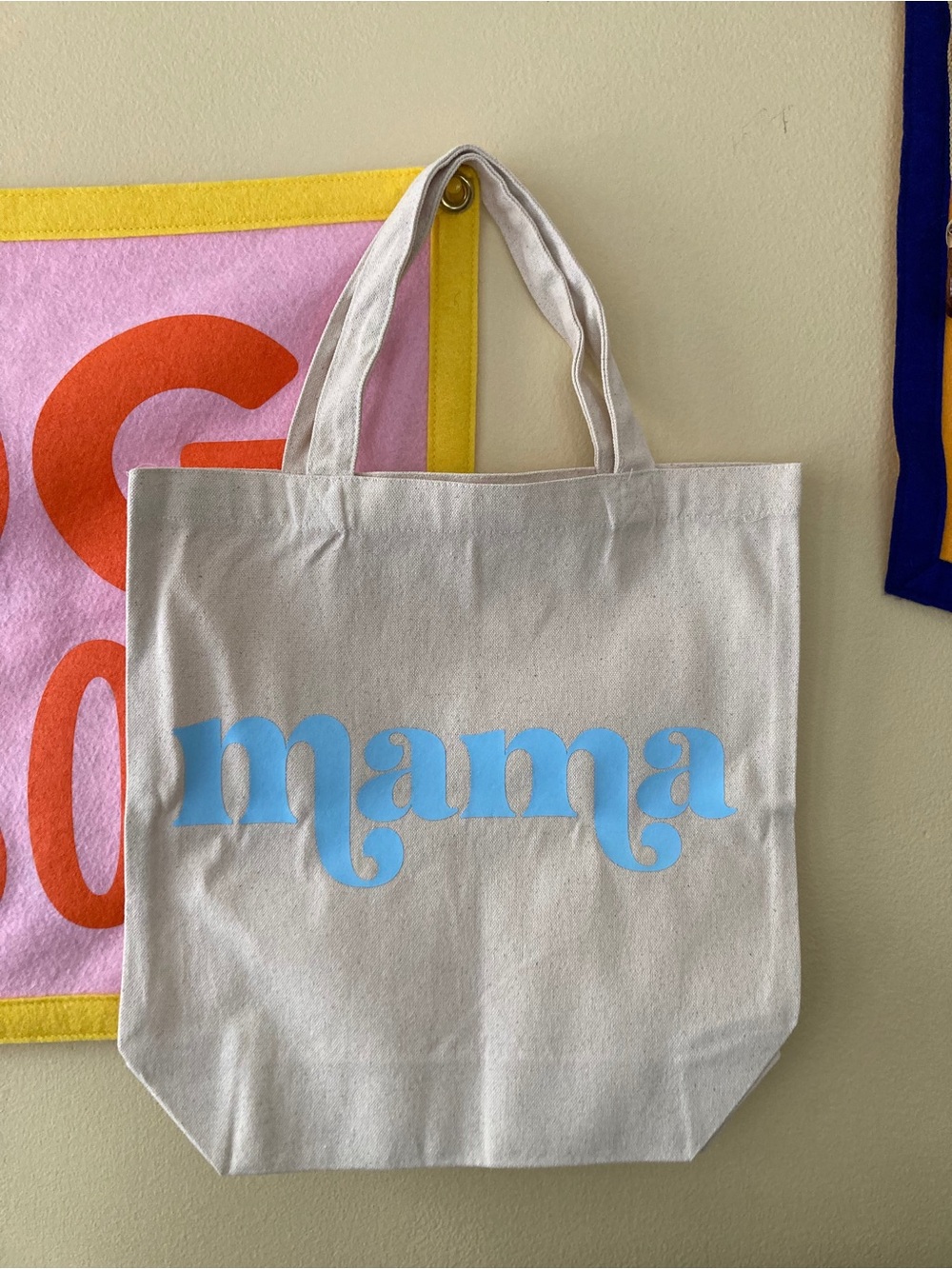 Mama Canvas Tote Bag in Light Blue Print